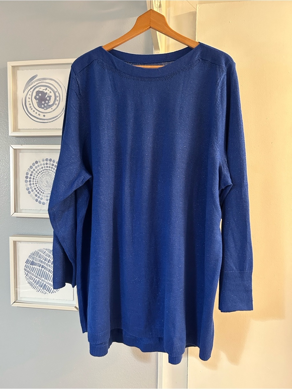 Apt. 9 Women's Plus Size 3X Royal Blue Sparkling Long Sleeve Crew Neck Sweater
